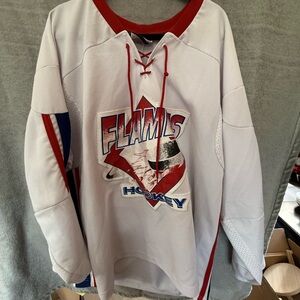 White and Red Flames Hockey Jersey